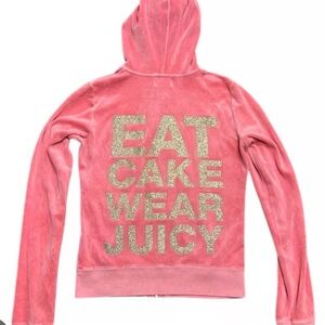 Vintage Juicy Couture Velour “Eat Cake Wear Juicy” Zip-Up Hoodie Jacket szXL